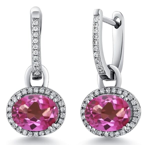 925 Sterling Silver with 4.44 Cttw Pink Mystic Topaz Oval Dangling Drop Earrings